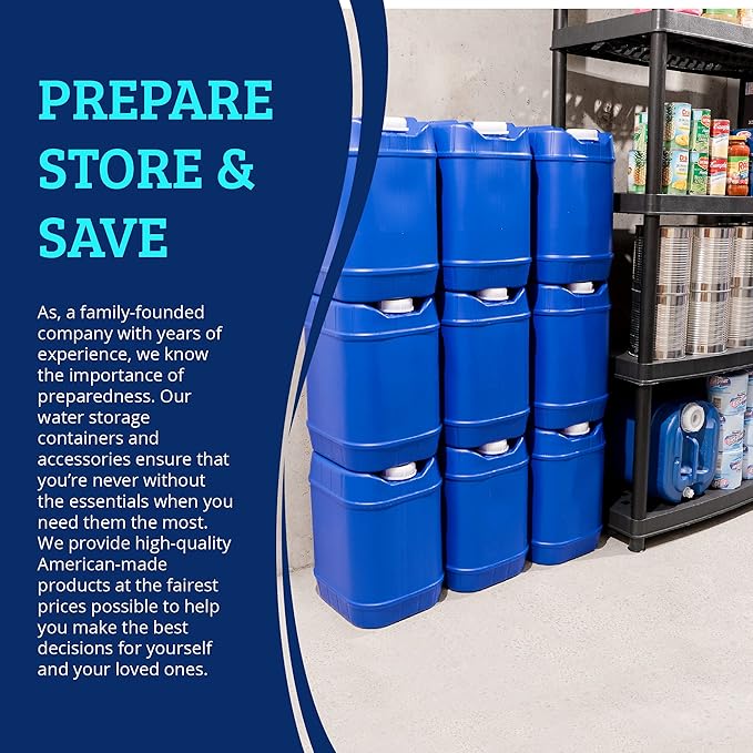 Stackable Water Containers with Lids, 5-Gallon Each, Emergency Kit Including Spigots, Wrench, and Water Preserver, 30 Gallons Total