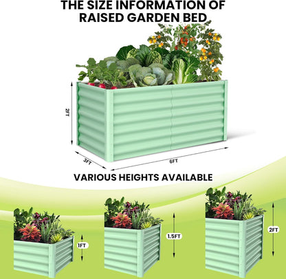 Large Outdoor Planter Boxes Kit Set of 2, 6x3x2ft Galvanized Raised Bed Planter with Open-Ended Base Design, Elevated for Outdoor Plants, Durable Raised Bed for Gardening,Green