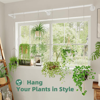 Plant Hanger Indoor with 6 Hanging Chains Hanging Planters for Indoor Plants Hanging Plant Holder Window Plant Shelves White Metal Rod(Pot not Included