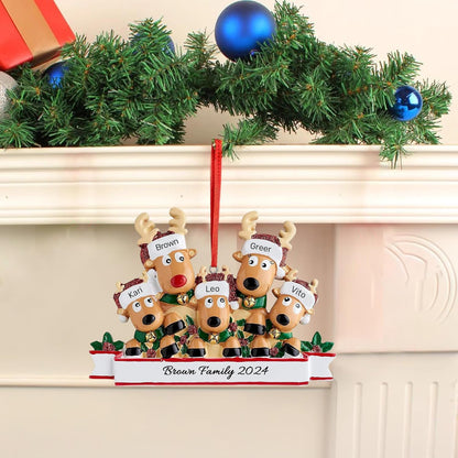 Personalized Christmas Ornaments 2025, Custom Reindeer Family Ornaments for Trees with Names, Handcrafted Christmas Deer Decorations for 2-8 Members, Meaningful Xmas Family of 5