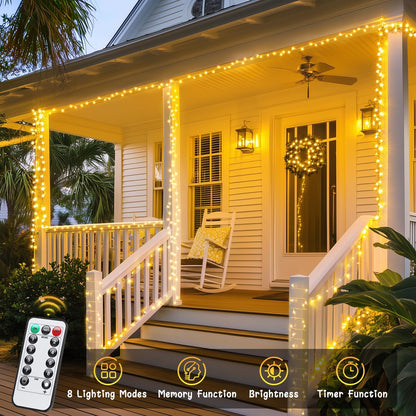 JMEXSUSS 2 Pack Battery Operated String Lights with Remote, Total 66ft 200 LED Battery Christmas Lights Outdoor Indoor, Twinkle Light for Christmas Tree Bedroom Porch Garland Yard Decor (Warm White)