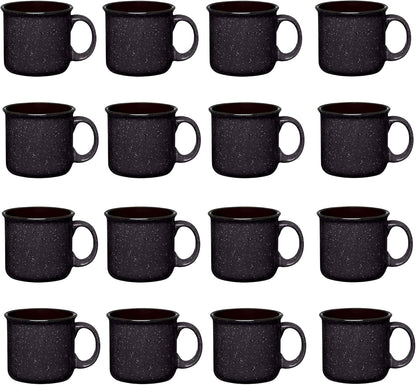 Set of 16 Ceramic Campfire Mugs – 15 Oz, Black – Coffee & Tea Cups for Home, Work, Travel, Camping – Customizable, Great for DIY, Events, Companies