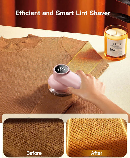 coldSky Rechargeable Fabric Shaver, Lint Shaver with Digital Display, Sweater Shaver with 6-Leaf Blades and Safety Lock, 3-Speeds Defuzzer Remove Fuzz, Pills from Clothes, Furniture, Sofa, Pink