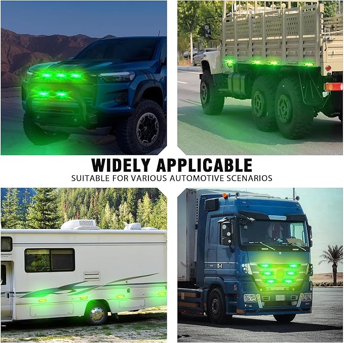 WINECO 8PCS LED Strobe Lights 12V Sync Feature Green 12LED Emergency Hazard Warning Lights with Strobe Controller for Trucks Vehicles ATV RV Cars Van