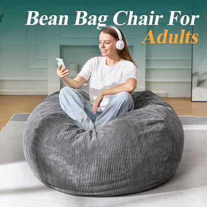3.5FT Bean Bag Chairs Teardrop Bean Bag Chair for Adults Beanbag Chair with Memory Foam Filled Machine Washable Cover for Living Room, Bedroom (Large,Grey)