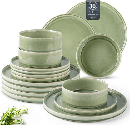 AmorArc Ceramic Dinnerware Sets, Handmade Reactive Glaze Stoneware Plates and Bowls Sets,Highly Chip and Crack Resistant | Dishwasher & Microwave Safe Dishes Set, Service for 6 (18pc)