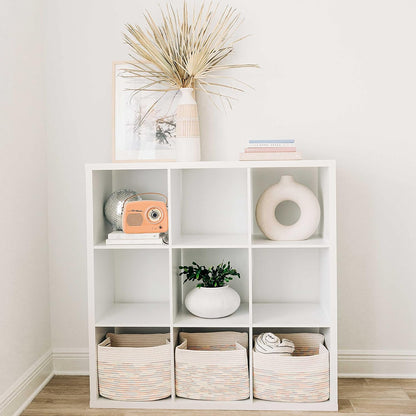 OrganiHaus Set of 3 Woven Storage Baskets for Organizing, Cotton Rope Organizer Bins for Shelves, Closet & Nursery, Dog Toy Basket, Decorative Bins for Toys, Towels & Books - 15x10x9, Rainbow Stitches