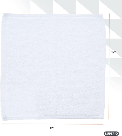 Superio Terry Cloth Rags White Washcloths 100% Cotton 12" Cleaning Cloths, Kitchen Towels, Facial Washcloth, Spa Cloths, Hand Towel, Small Lint Free Rags for Multi-Purposes (36 Pack)