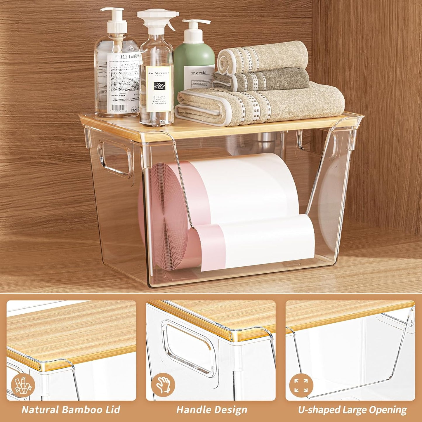 1 Pack Stackable Storage Trash Bag Holder with Bamboo Top, Large Garbage Trash Bag Dispenser, laundry room organization, Kitchen Pantry Organizer Storage for Onion, Potato, Snack