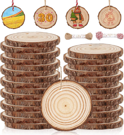 30 PCS Natural Unfinished Wood Crafts, 2.7" - 3.1" WoodRounds with Hole, Wood Ornaments WoodCircles for Crafts Doodle, Splice, Paint, Art, Decorate