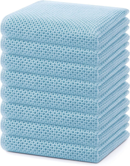 Homaxy 100% Cotton Waffle Weave Kitchen Dish Towels, Ultra Soft Absorbent Quick Drying Cleaning Towel, 13 x 28 Inches, 8-Pack, Sky Blue