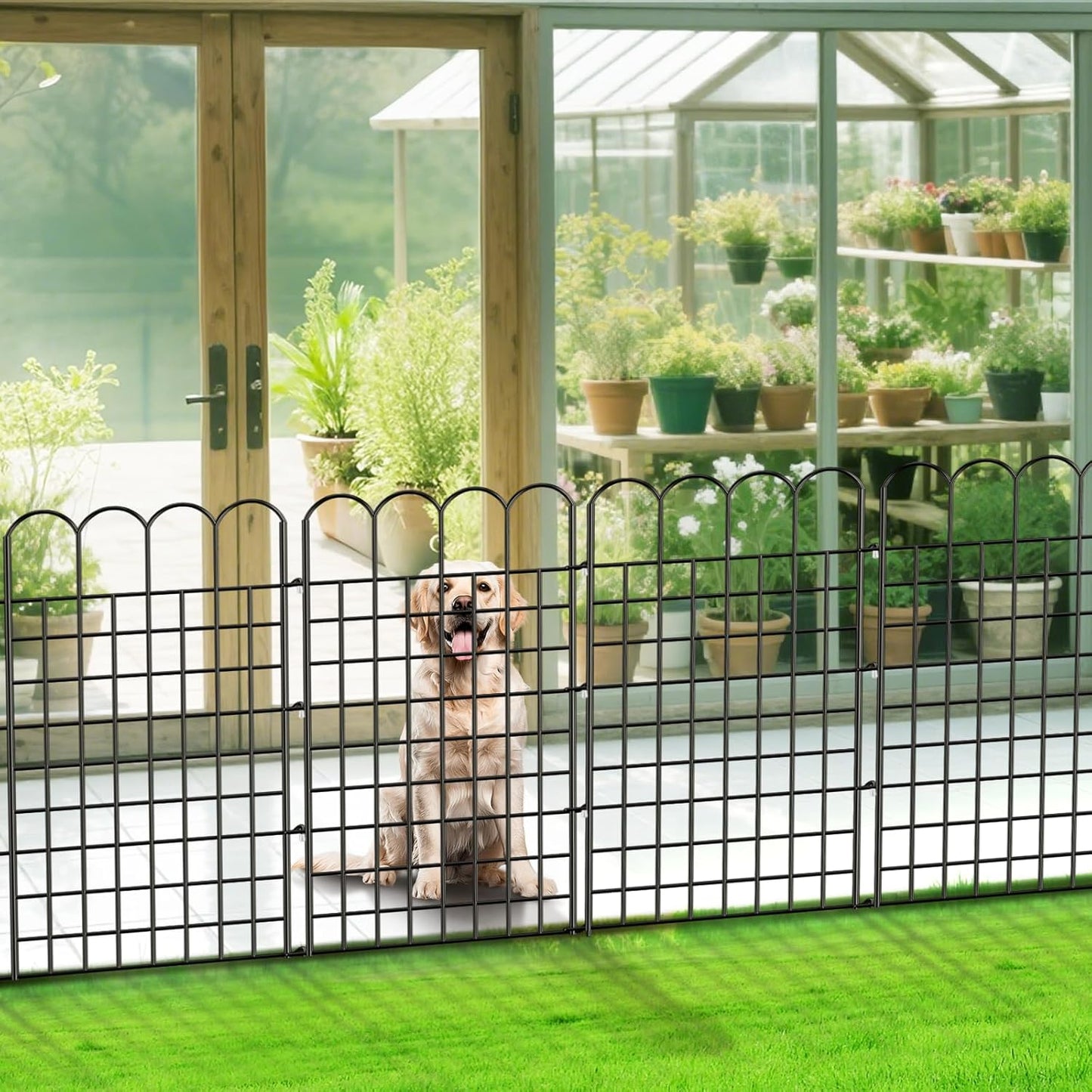 12 Panels Tall Garden Fence Animal Barrier with Gate - 40 in H x 26 ft L, Dog Fence Outdoor for Yard, Rustproof Metal Temporary Fences for Dogs Rabbits, No Dig Pet Fences for Garden, Patio, Flower Bed