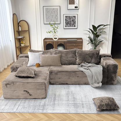 104" Modern Modular L-Shape Sofa Couch with Chaise Light Coffee Faux Rabbit Fur Cloud Sectional Couch with Deep Seat Modular Sectional Sofa No Assembly Required Upholstered Couches for Living Room