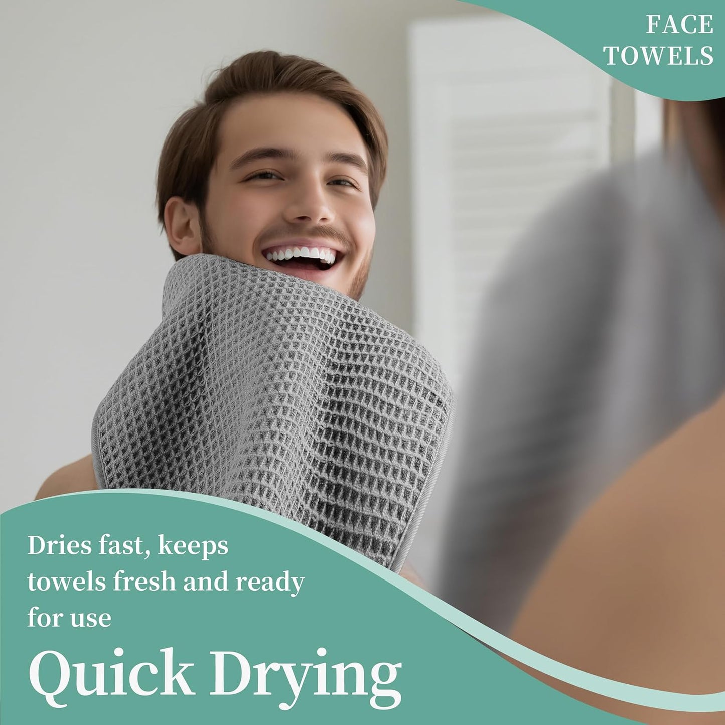 Microfiber Waffle Face Towels, 2 Pieces, Soft, Absorbent, Fast Drying, Lint Free (Gray)