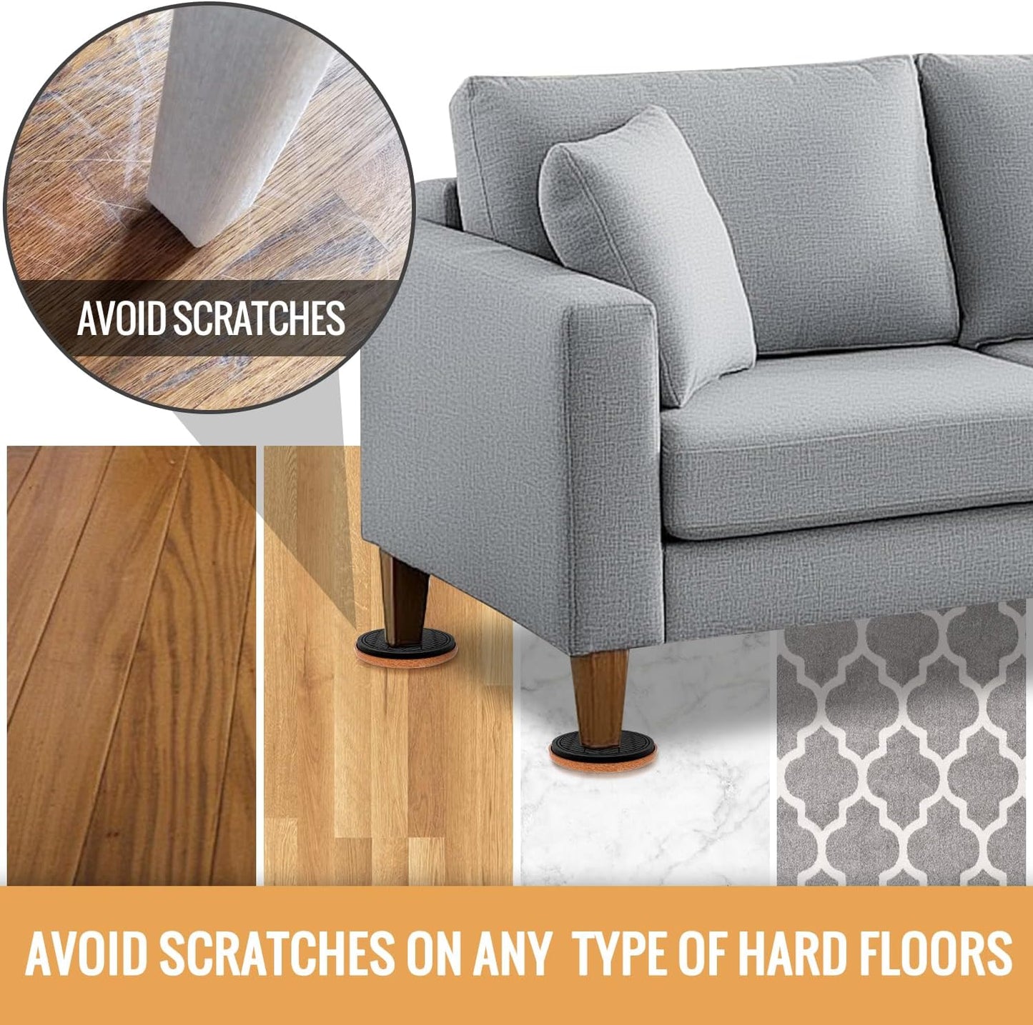 4¾" Felt Furniture Sliders for Hardwood Floors, 8 PCS Furniture Pads for Tile Floors, Furniture Movers Sliders for Heavy Furniture, Felt Sliders Move Large Furniture Easily