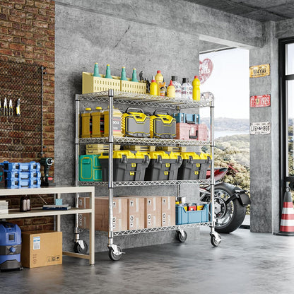 IZEUK 4-Tier Heavy Duty Metal Wire Shelving Unit, Adjustable Storage Rack Organizer for Garage, Kitchen, Office, Pantry, Warehouse (Chrome, 17.7" D x 47.2" W x 59.1" H)