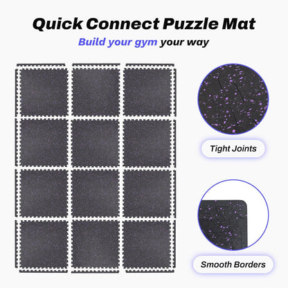 AIRHOP 0.56in Thick 48 Sq Ft Exercise Equipment Mats, 12 Tiles Upgraded Rubber Top with High Density EVA Foam, Large Interlocking Puzzle Gym Flooring for Home Gym, Heavy Weight Workout, 24 x 24in