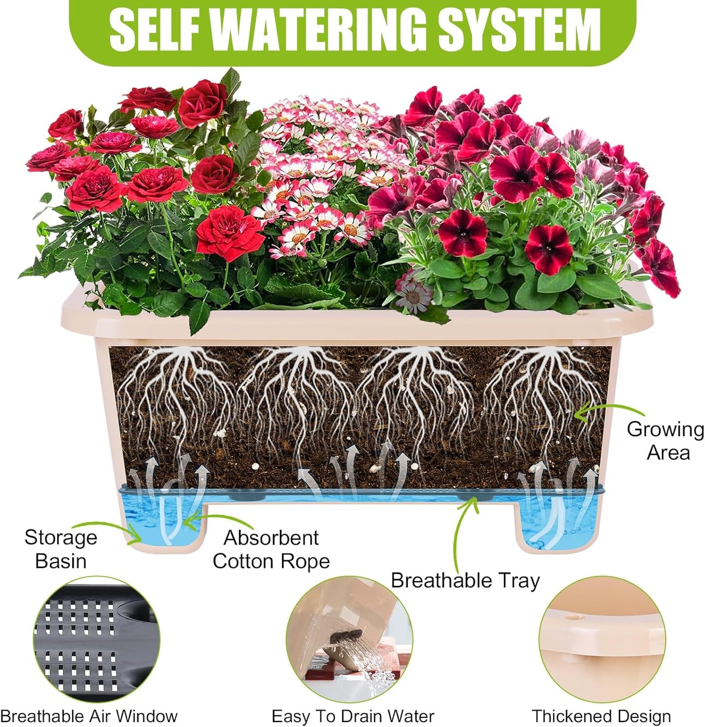 Self-Watering Rectangle Planter Boxes 8-Pack, 15.7-Inch Window Box Planter with Drainage Holes & Trays, Pots for Vegetables, Herbs, Flowers, Garden Windowsill Balcony (Yellow, 15.7*8.3*7.1 inch)