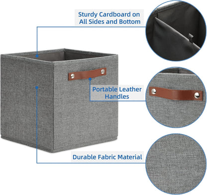 Temary 11 Inch Cube Storage Bins 4PCs Fabric Storage Cubes Storage Baskets Organizer with Handles, Foldable Baskets for Organizing Clothes, Toys, Towels (Grey, 11x11x11)