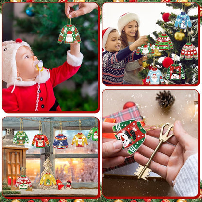 Tondiamo 20 Pcs Christmas Diamond Painting Keychain Kits 5D DIY Diamond Art Pendants Double Sided Hanging Key Chains for Christmas Party Decoration DIY(Sweater Style)