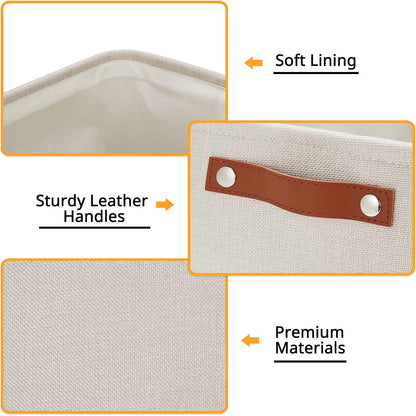 DULLEMELO Fabric Organizer for Storage, Office, Home, Nursery - Small Fabric Storage Basket with Handles (Beige)
