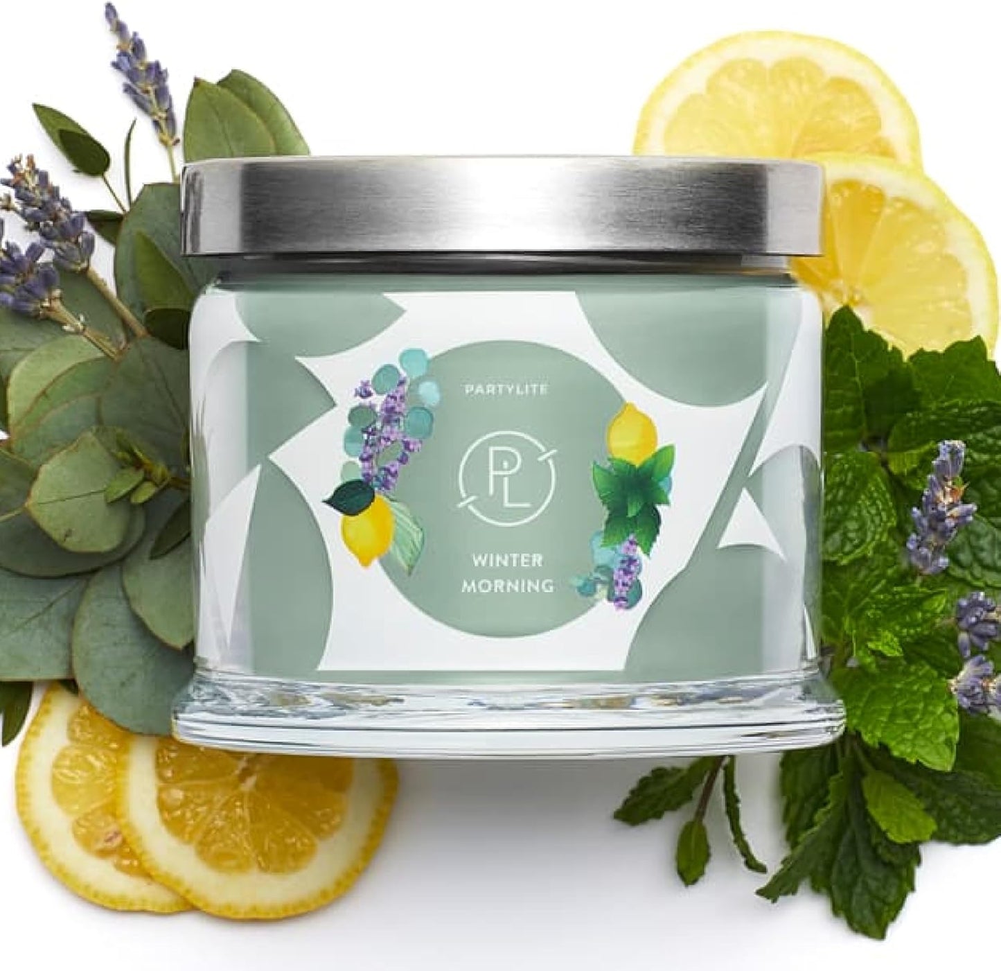 PartyLite 3-Wick Jar Candle, Highly Fragranced Clean Burning Glass Candle, 25-45 Hours Burn Time (Winter Morning)