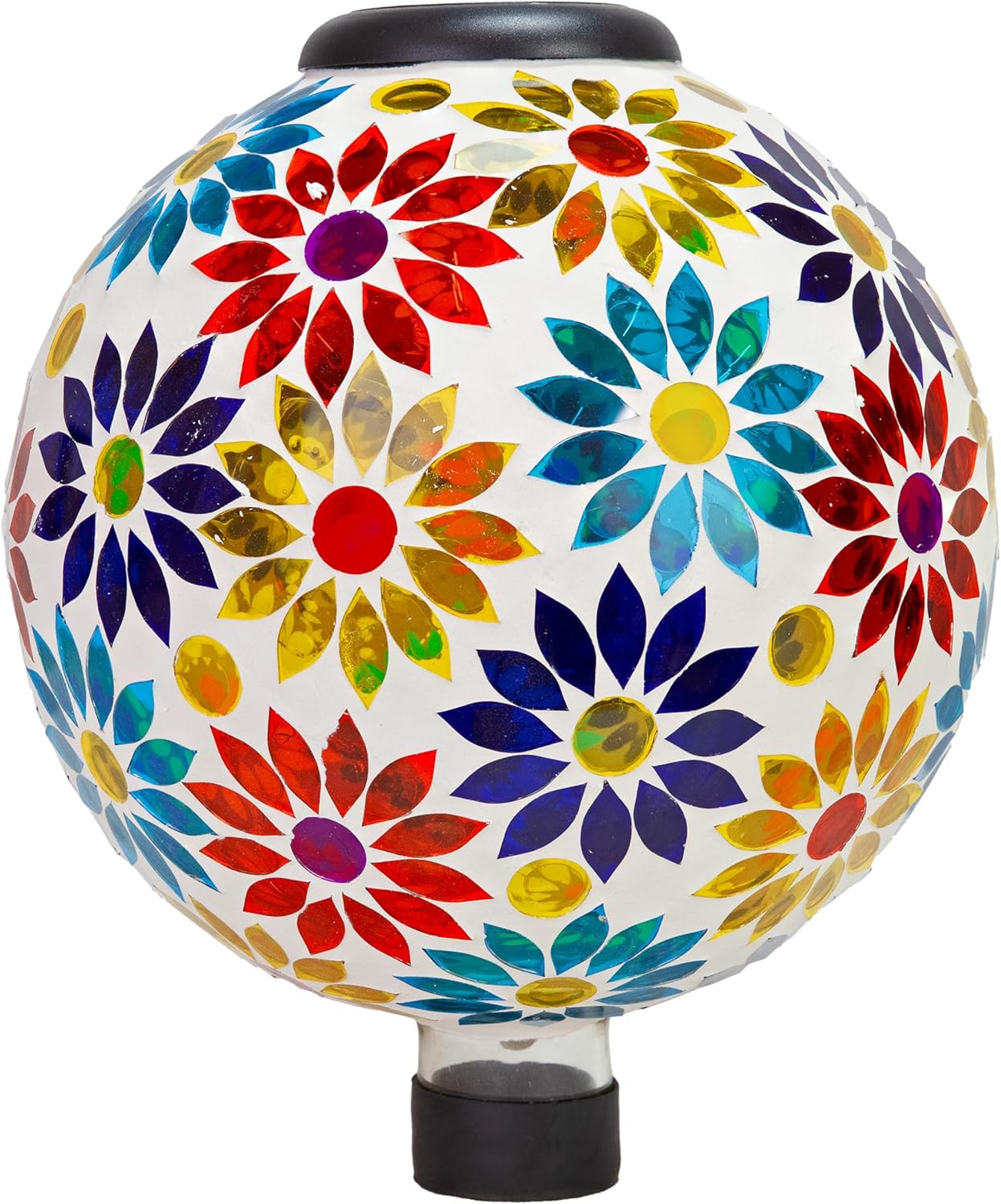 Sunnydaze 10 inch Solar Gazing Ball for Garden - Glass Outdoor Gazing Globe - Midsummer Dahlias