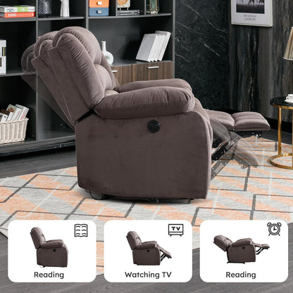 EBELLO Classic Power Recliner Chair, Oversized Electric Reclining Chair with Overstuffed Cushion and Back, Soft Fabric Adults Single Recliner Sofa for Living Room, Set of 2 Brown