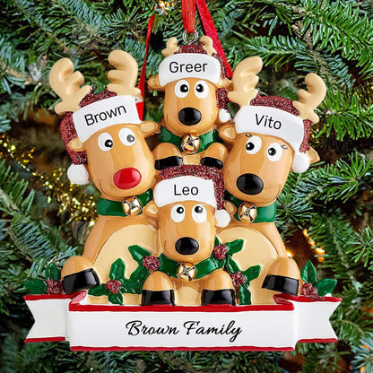 Personalized Christmas Ornaments 2025, Custom Reindeer Family Ornaments for Trees with Names, Handcrafted Christmas Deer Decorations for 2-8 Members, Meaningful Xmas Family of 4