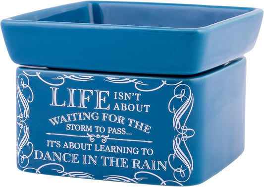 Life Learning Dance in Rain Blue Stoneware Electric 2-in-1 Jar Candle and Wax Tart Oil Warmer