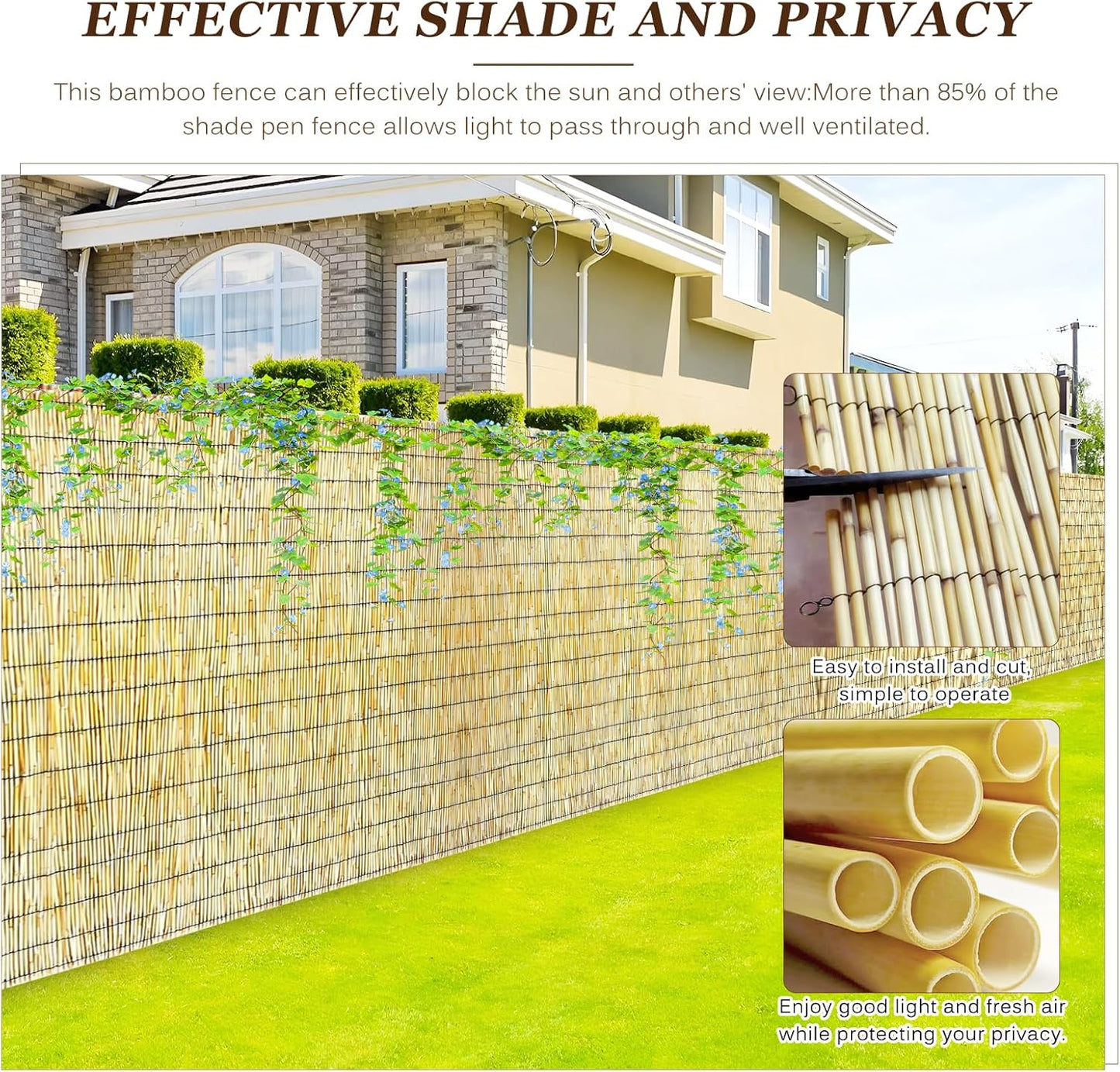 Natural Reed Fencing Rolls: Privacy Bamboo Fence 3/4/5/6ft High Roll Reed Screen, Decorative Bamboo Fencing for Outdoor Balcony Patio Garden Backyard,with Cable Zip Ties(Nature, 2.6x16.4ft)