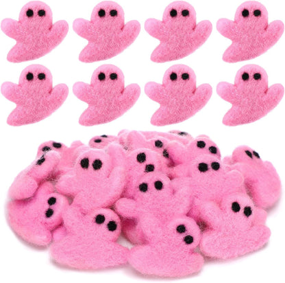 24 Pcs Halloween Felt Ghosts Wool Felted DIY Ornament Ghost for Halloween Party Decoration Home Indoor Outdoor Supplies(Pink)