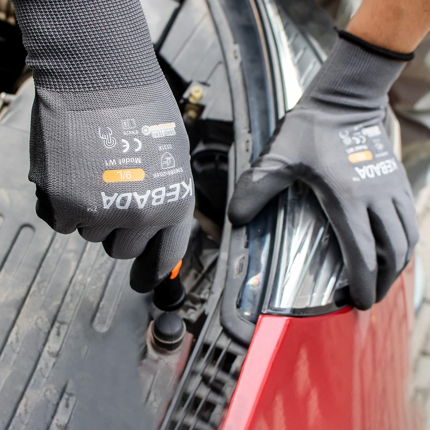 Kebada W1 Work Gloves for Men and Women, PU Coated Safety Gloves with Grip, Touchscreen, Ideal for Warehouse Package Handling, Construction, Gardening, 12 Pairs, Gray X-Small