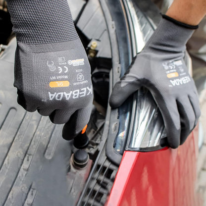 Kebada Safety Work Gloves,120 Pairs Bulk Pack, Touchscreen, PU Coated, Ideal for Warehouse, Construction, Gardening and Mechanics, Grey, X-Small