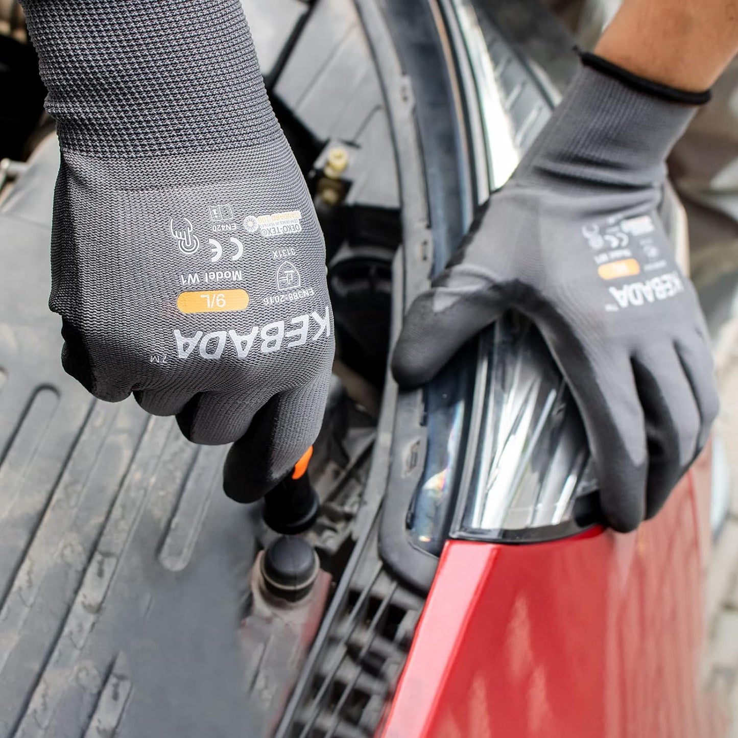 Kebada W1 Work Gloves for Men and Women, PU Coated Safety Gloves with Grip, Touchscreen, Ideal for Warehouse Package Handling, Construction, Gardening, 12 Pairs Gray Medium