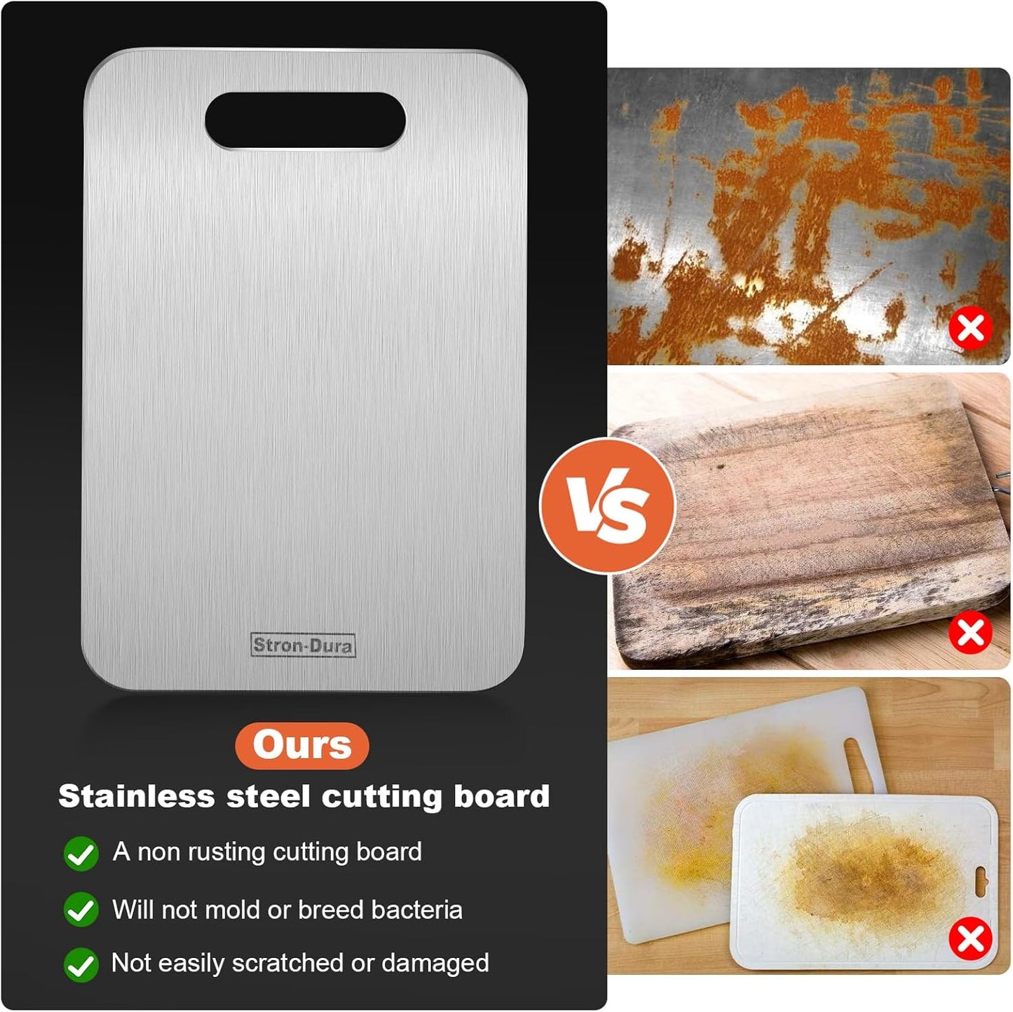 Cutting Boards for Kitchen, Cutting Board, Foodgrade Stainless Steel Cutting Board for Meat,Fruit, Vegetables, Outdoor or Indoor, M 13.4“ * 9”