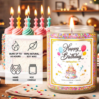 Birthday Candles - 9 oz Happy Birthday Candle with Vanilla Birthday Cake Scent, Gifts for Women & Men, Friendship Ideas