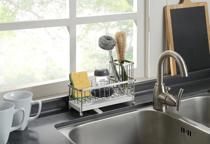 SunnyPoint Never Rust Stainless Utensil, Sink Cleaning Tools Holder for Kitchen Sink with Drain Board; Dish Wand, Sponge, Soap Dispenser, Utensil Organizer Caddy (S.N)