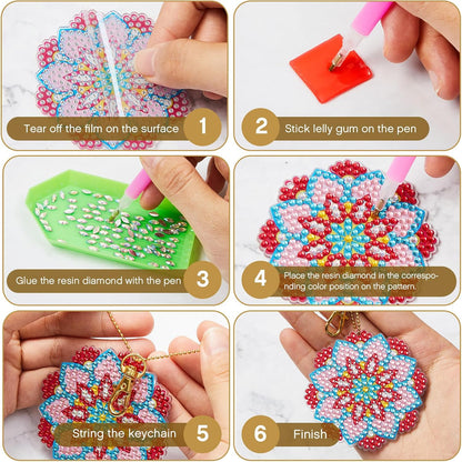 Henoyso 20 Pcs Diamond Art Painting Keychains Kits for Adults 5d Double Sided Cross Shaped Diamond DIY Painting Keychains Gem for Beginners Kids Adults DIY Crafts Decor Gift Party(Mandalas)