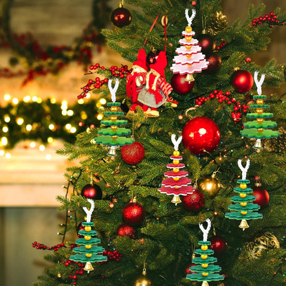 Hollowfly 50 Sets Felt Christmas Tree Ornament Craft Kit Small Layered Christmas Tree Felt Crafts for Xmas Decoration Stocking Stuffer Holiday Fun School DIY Activities