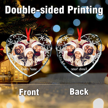 Personalized Photo Ornaments, Custom Family Heart Glass Christmas Tree Ornament 2025, Customized Crystal Glass Christmas Tree Decor Gifts for Family, Couples, Pets, Baby’s First Xmas