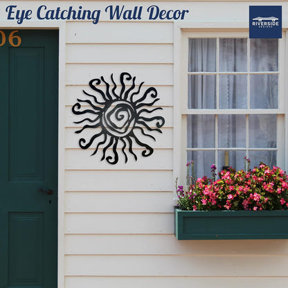 Riverside Designs Wacky Sun Metal Wall Art Indoor/Outdoor Decor - 30" Black Rust Proof Wall Sculpture - Made in USA - Ideal for Bedroom, Garden, Home, Patio and Farmhouse