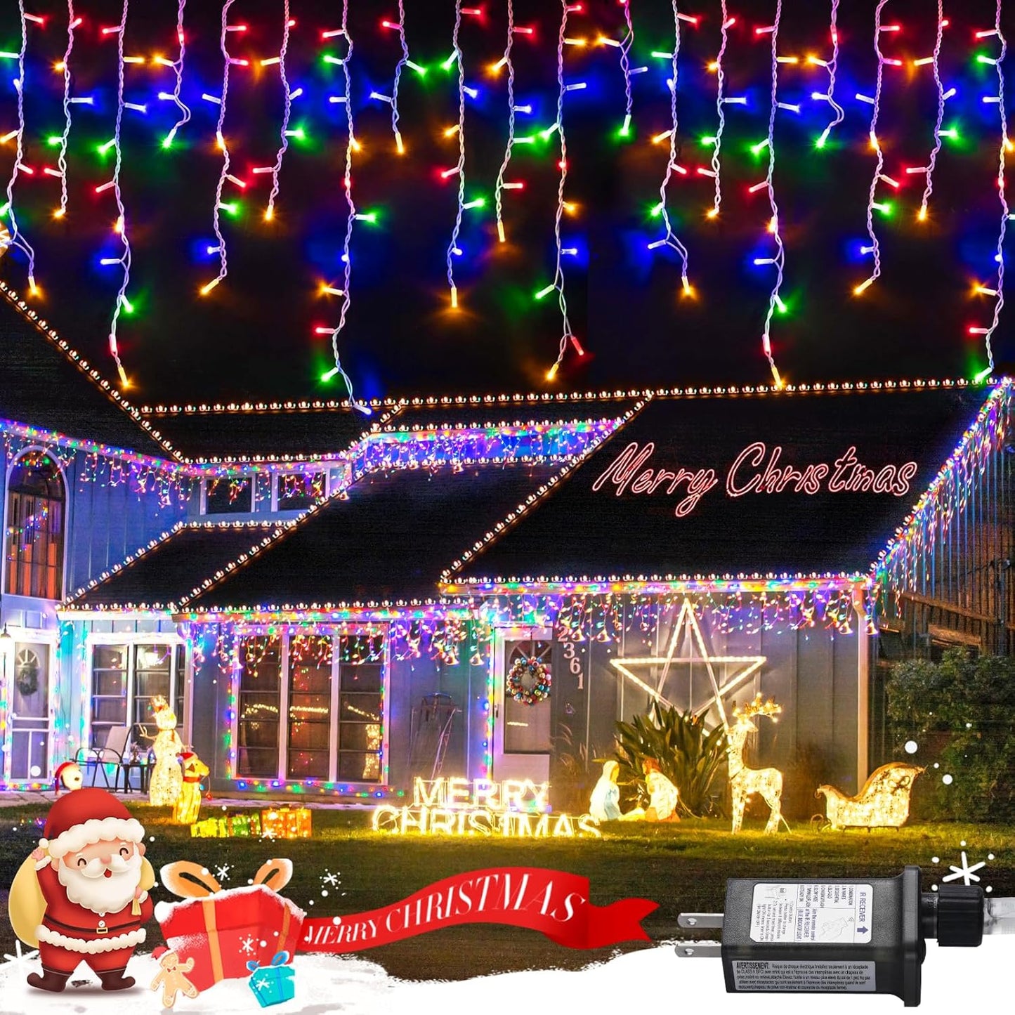 JMEXSUSS 800 LED Christmas Icicle Lights Outdoor Plug-in, Multicolor Waterproof, 8 Modes With 160 Drops for Bedroom House Holiday Party Decorations