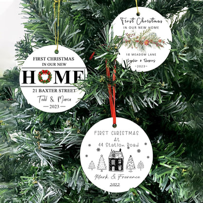 Personalized Christmas Ornaments,Double-Sided Ceramics Picture & Photo Custom New Home Ornament - First Christmas in Our New Home 2025 - First Home Ornament,Hanging Customized Xmas Ornaments