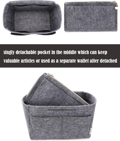 LEXSION Felt Purse Bag Organizer Insert with zipper Bag Tote Shaper Fit Speedy Neverful PM MM