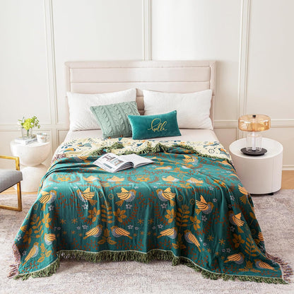 MSGKV Boho Throw Blanket Queen Size Cotton Blanket for Couch and Sofa Living Room Blanket Summer Bed Cozy Gauze Blanket 90" x 90"