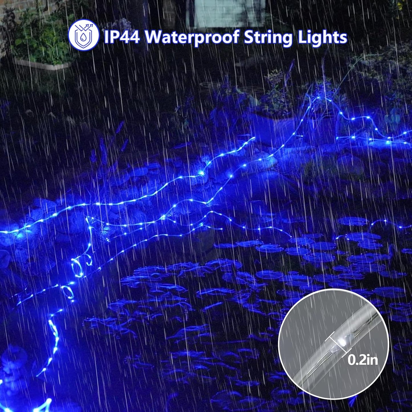 YEGUO 2 Packs Each 33ft 100 LED Solar Rope Lights Outdoor Waterproof, Solar Pool Light Blue, 8 Modes Solar Fairy Lights in Clear Thin Tube Outside for Camping Fence Patio Garden Trampoline Deck