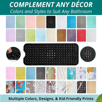 ENKOSI Bath Mat – 40 x 16 Inch Extra Long Non Slip Bathtub Mat – Anti Slip Black Shower Mat with Suction Cups – Bathroom Mat for Tub and Smooth Shower Floors (Black 40x16)