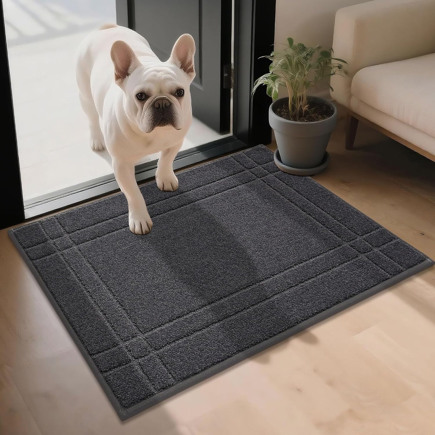 JSEI Entryway Rugs Doormat 24"x36", Non-Slip Dirt Trapper Door Mats Indoor, Washable Absorbent and Stain Resist Welcome Floor Mat for Front Door, Dog Door Mat, Muddy Wet Shoes & Paws, Dark Grey