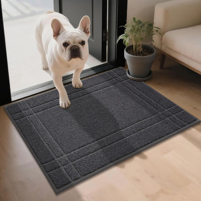 JSEI Entryway Rugs Doormat 24"x36", Non-Slip Dirt Trapper Door Mats Indoor, Washable Absorbent and Stain Resist Welcome Floor Mat for Front Door, Dog Door Mat, Muddy Wet Shoes & Paws, Dark Grey